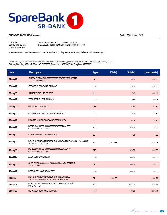 Download Sparebank 1 Sr B enterprise account statement Word and PDF template Photoshop template